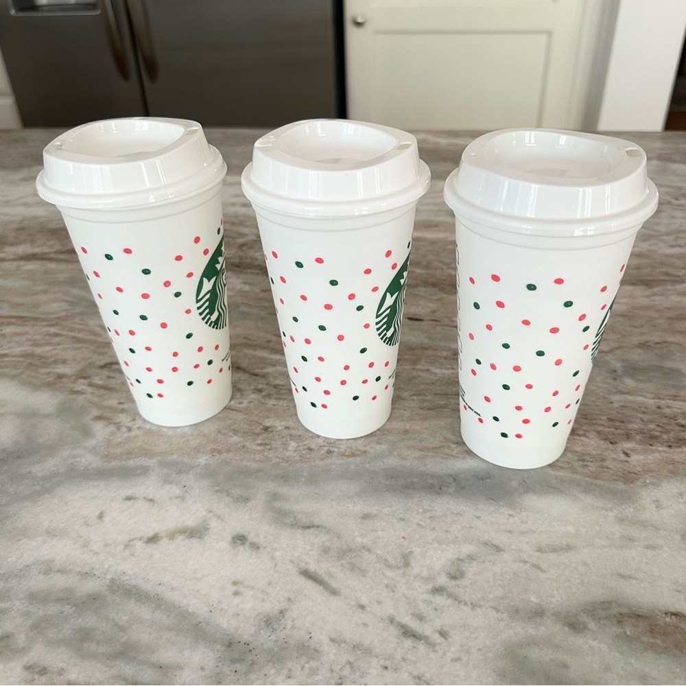 Set of 3 Starbucks Limited Edition Polka Dot Reusable Travel Coffee Cups - Picture 5 of 12